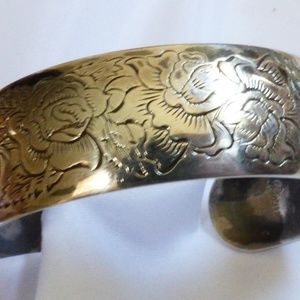 VTG Kirk & Son Sterling Silver 925 Engraved Rose 15-6 Cuff Bracelet 8" 38 g